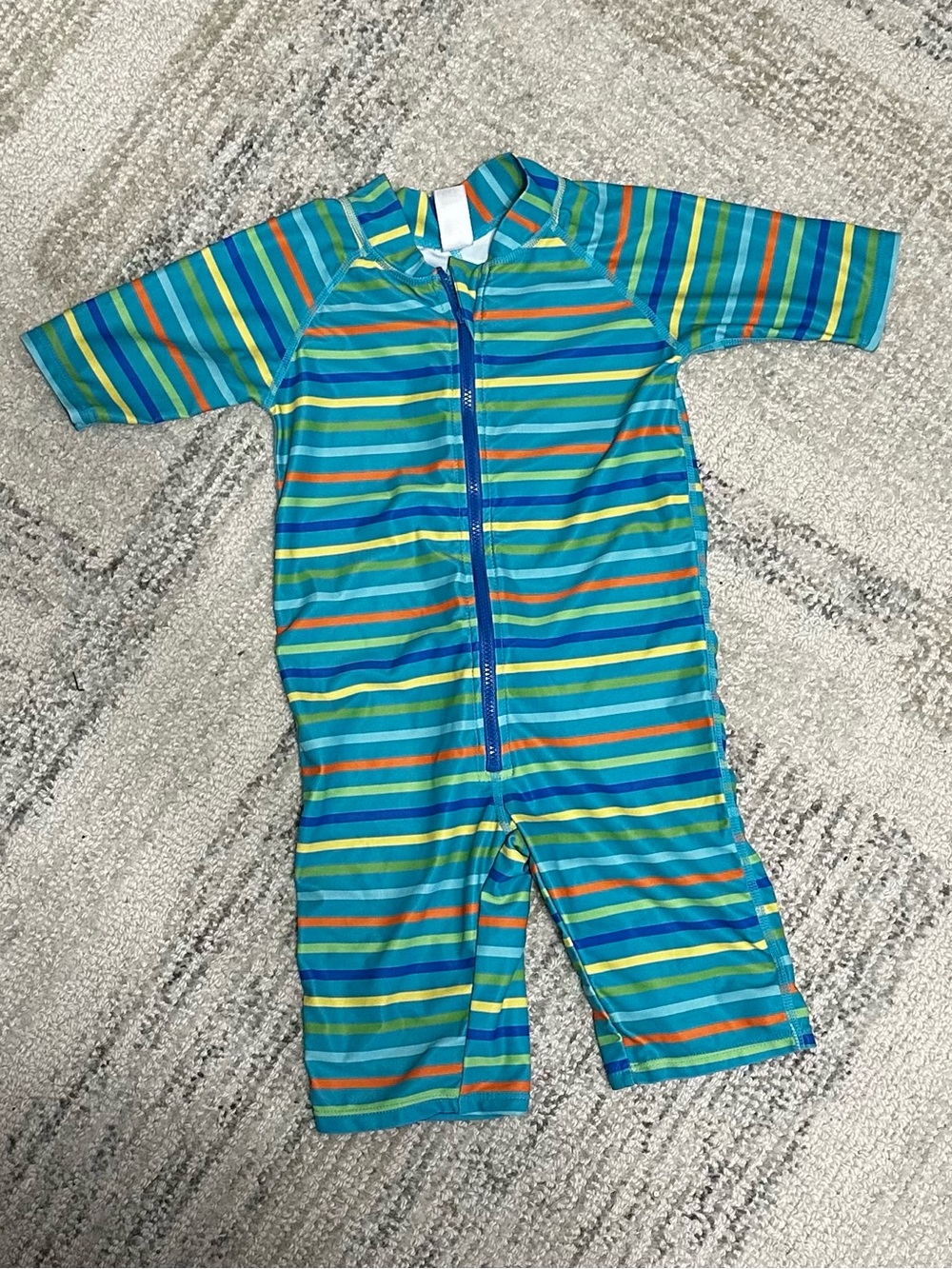 Striped Teal & Blue Baby Swimsuit Romper